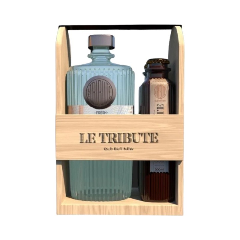 GIN LE TRIBUTE 43° CL 70 + 02 TONICHE BOX LEGNO
